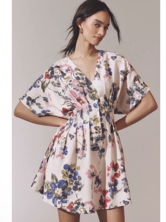 Anthropologie Dresses & Skirts - Anthropologie The Tobie Linen Pleated Mini Shirt Dress by Exquise